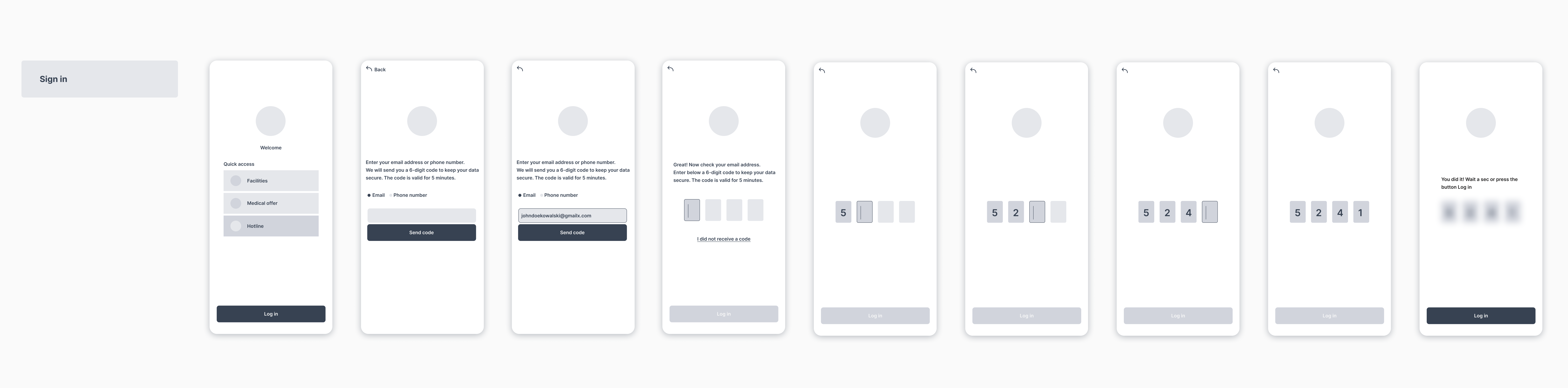 sign in wireframes